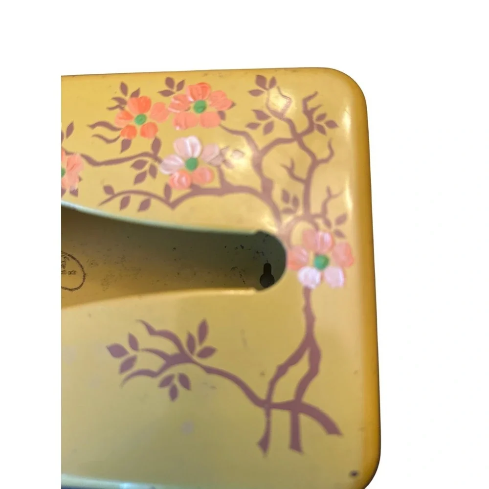 Vintage Ransburn Yellow Floral Metal Tissue Box Cover